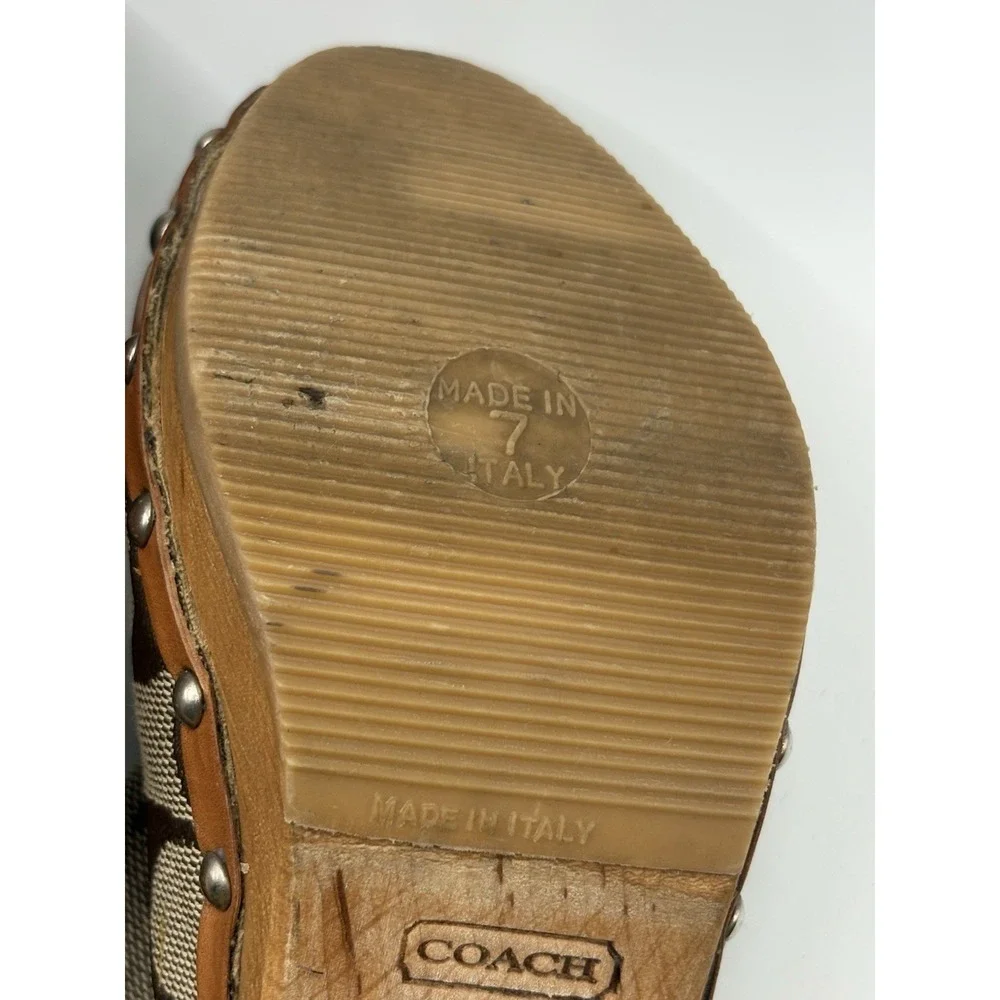 Coach Felicity Signature C Clog Mules Women's 7 Wood Heels Made Italy P058 G02